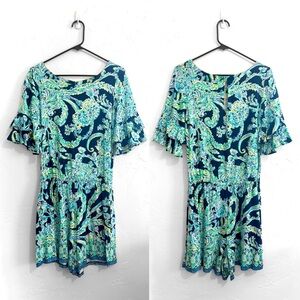 Lilly Pulitzer Lula Romper in High Tide Navy Scuba